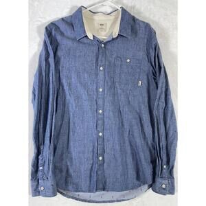 Vans Off The Wall Tailored Fit Long Sleeve Flannel Shirt Brown Blue Red Dot L